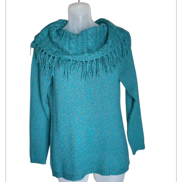 Sweaters - Christopher & Banks fringed cowl neck sweater size small/medium
